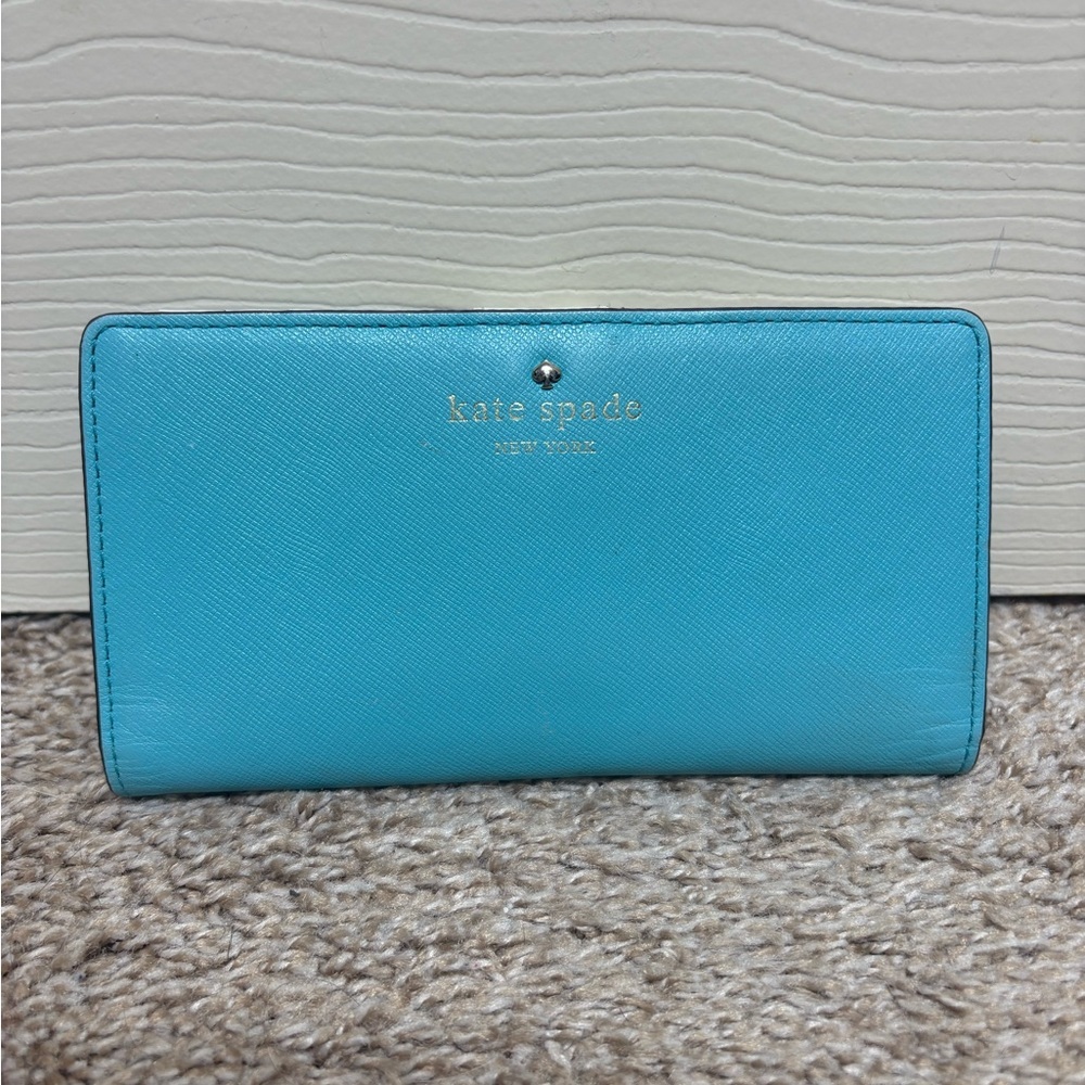 Kate Spade New York long wallet light blue white black polka dots snap close EUC - Picture 5 of 16